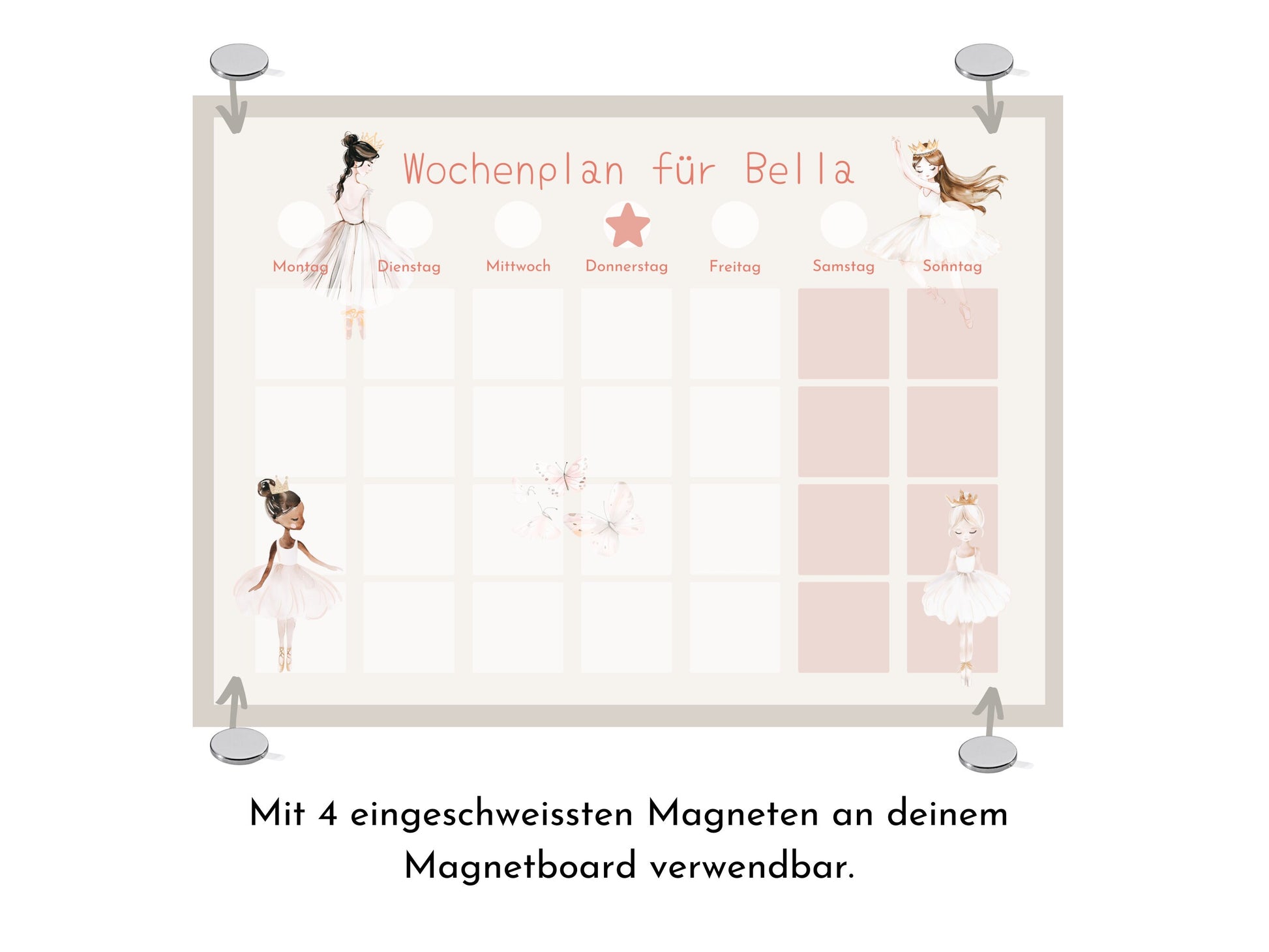 Wochenplan "Ballerina" personalisiert für Kinder, Routineplan mit 246 Routine Karten, Montessori Wochenroutine, Wochenüberblick für Mädchen