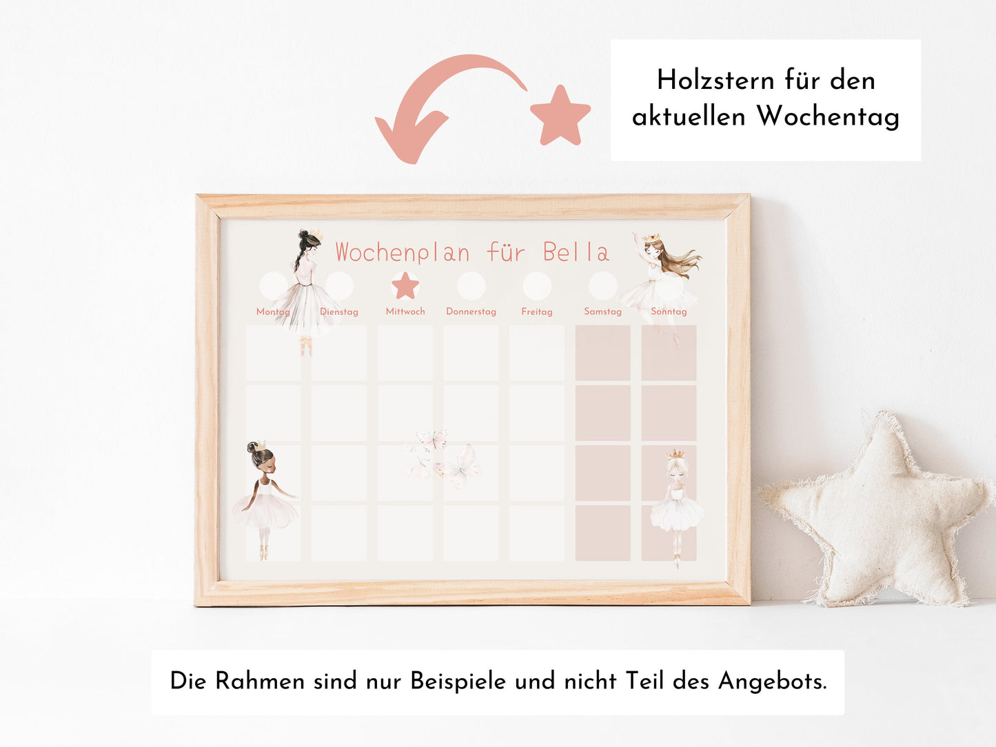 Wochenplan "Ballerina" personalisiert für Kinder, Routineplan mit 246 Routine Karten, Montessori Wochenroutine, Wochenüberblick für Mädchen