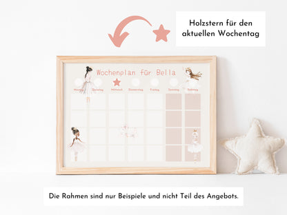 Wochenplan "Ballerina" personalisiert für Kinder, Routineplan mit 246 Routine Karten, Montessori Wochenroutine, Wochenüberblick für Mädchen