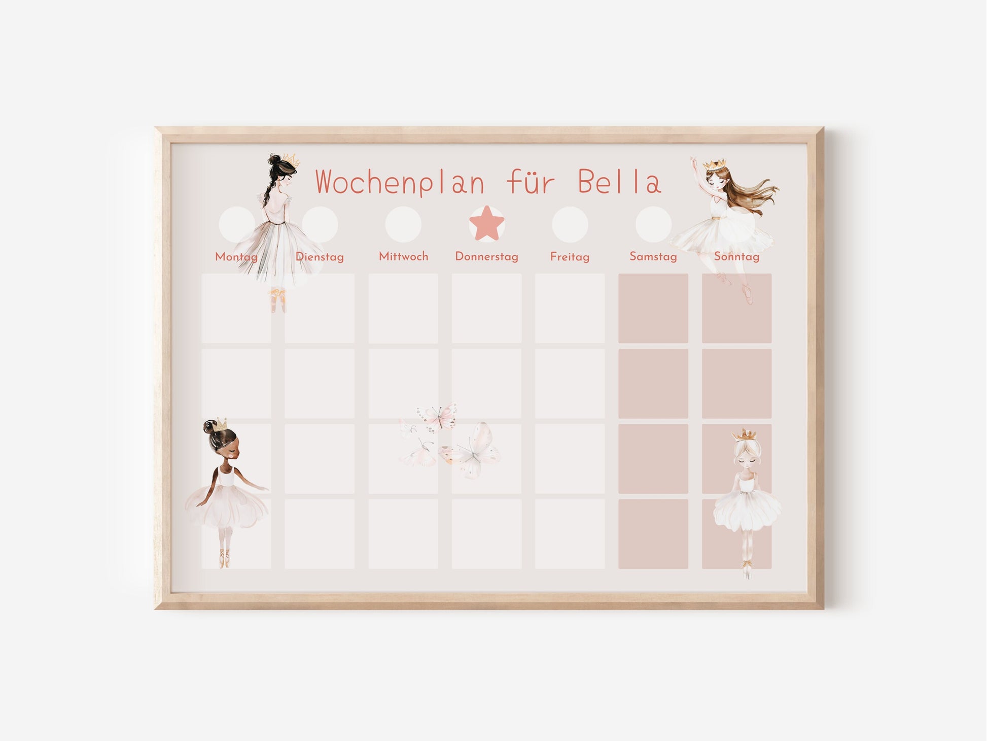 Wochenplan "Ballerina" personalisiert für Kinder, Routineplan mit 246 Routine Karten, Montessori Wochenroutine, Wochenüberblick für Mädchen