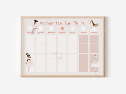 Wochenplan "Ballerina" personalisiert für Kinder, Routineplan mit 246 Routine Karten, Montessori Wochenroutine, Wochenüberblick für Mädchen