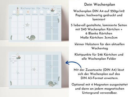 Wochenplan "Seaside" mit Name personalisiert, 246 Routine Karten, laminiert magnetisch, Routineplan für Kinder und Jugendliche