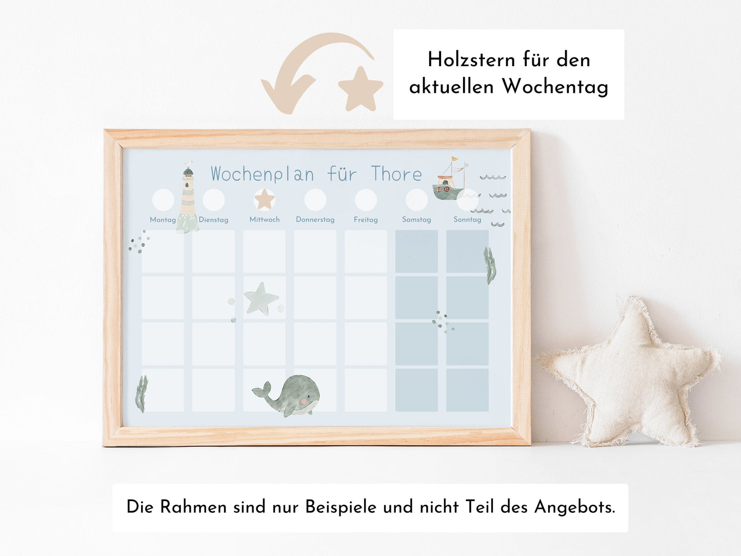 Wochenplan "Seaside" mit Name personalisiert, 246 Routine Karten, laminiert magnetisch, Routineplan für Kinder und Jugendliche