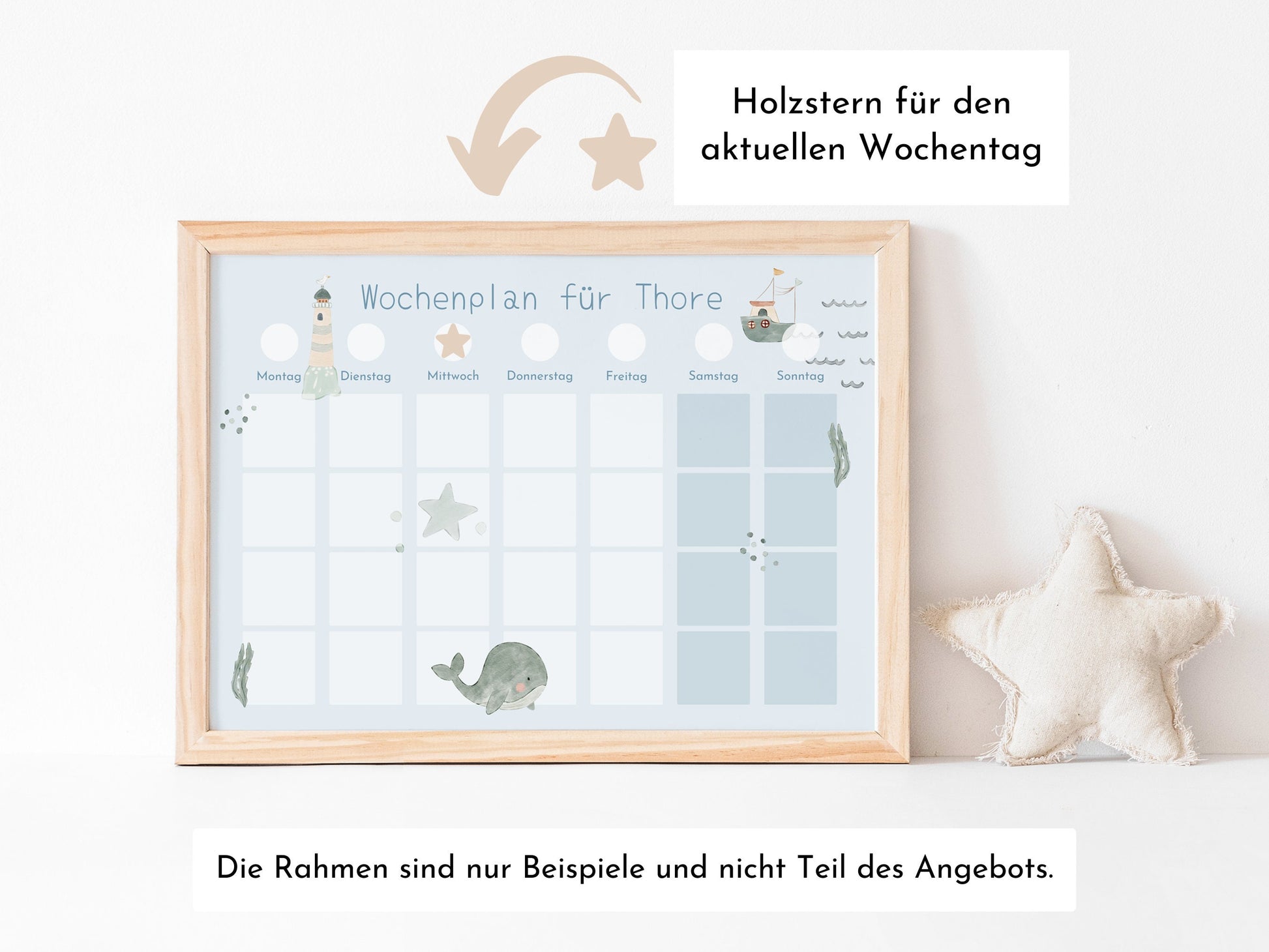 Wochenplan "Seaside" mit Name personalisiert, 246 Routine Karten, laminiert magnetisch, Routineplan für Kinder und Jugendliche