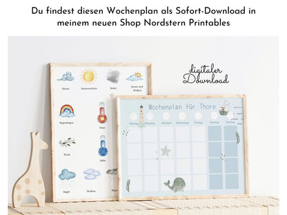 Wochenplan "Seaside" mit Name personalisiert, 246 Routine Karten, laminiert magnetisch, Routineplan für Kinder und Jugendliche