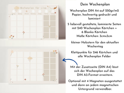 Personalisierter Wochenplan "Einhorn und Wolke", 246 Routine Karten, Routineplan für Kinder, Montessori Wochenroutine Familie Nordstern