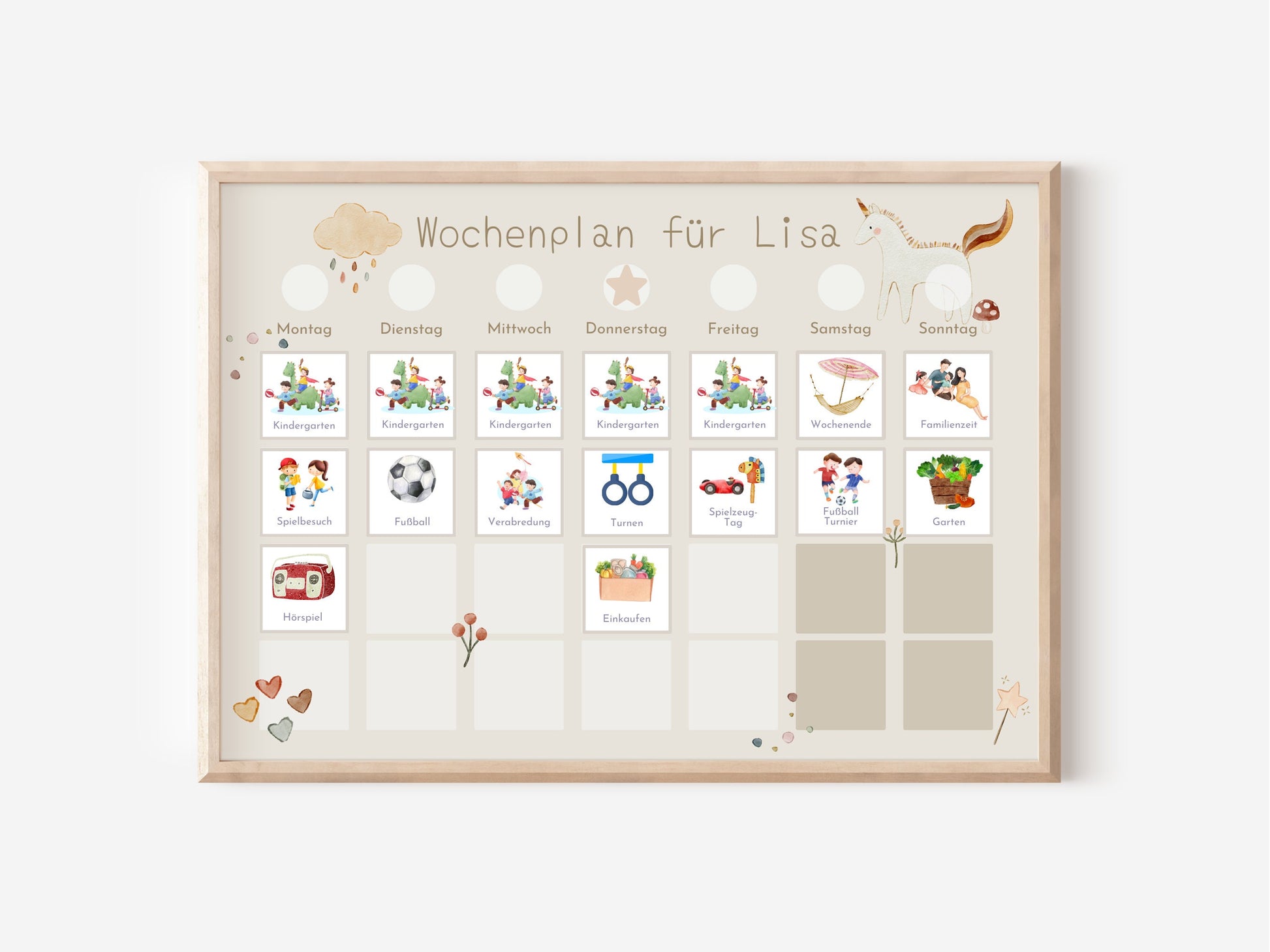 Personalisierter Wochenplan "Einhorn und Wolke", 246 Routine Karten, Routineplan für Kinder, Montessori Wochenroutine Familie Nordstern