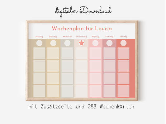 Wochenplan "Erdbeer und Haselnuss" für Kinder, 288 Routine Karten, Canva-Vorlage und PDF Sofort-Download, Routineplan nach Montessori