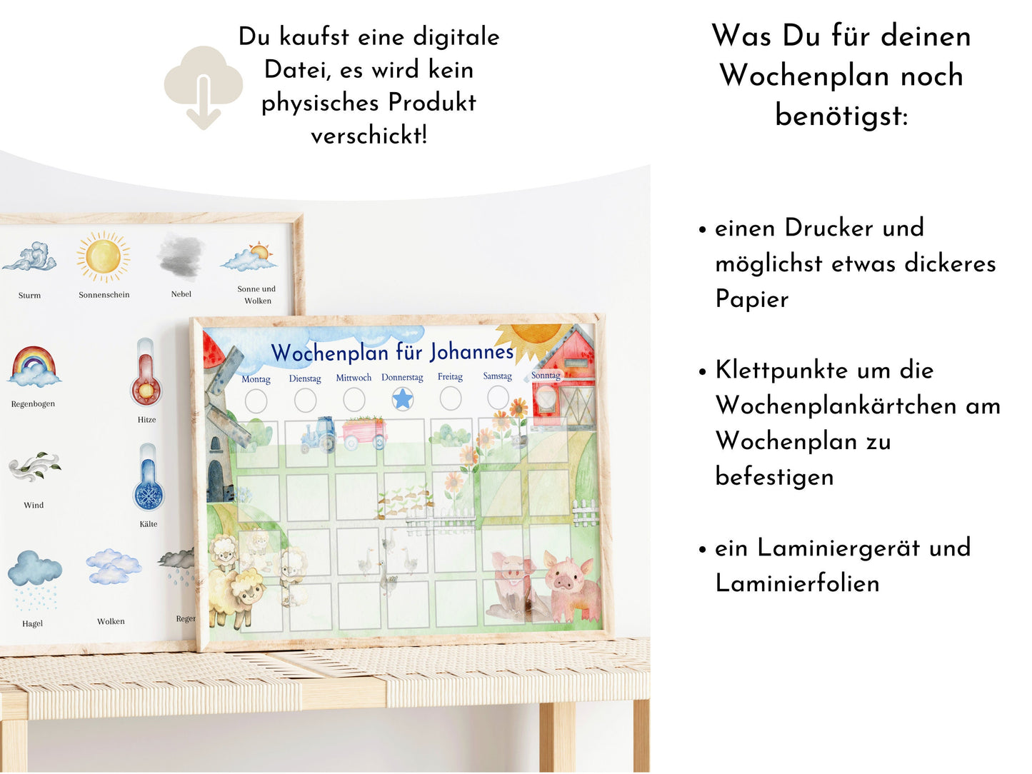 Wochenplan "Bauernhof" für Kinder, 288 Routine Karten, Canva-Vorlage und PDF Sofort-Download, Routineplan nach Montessori