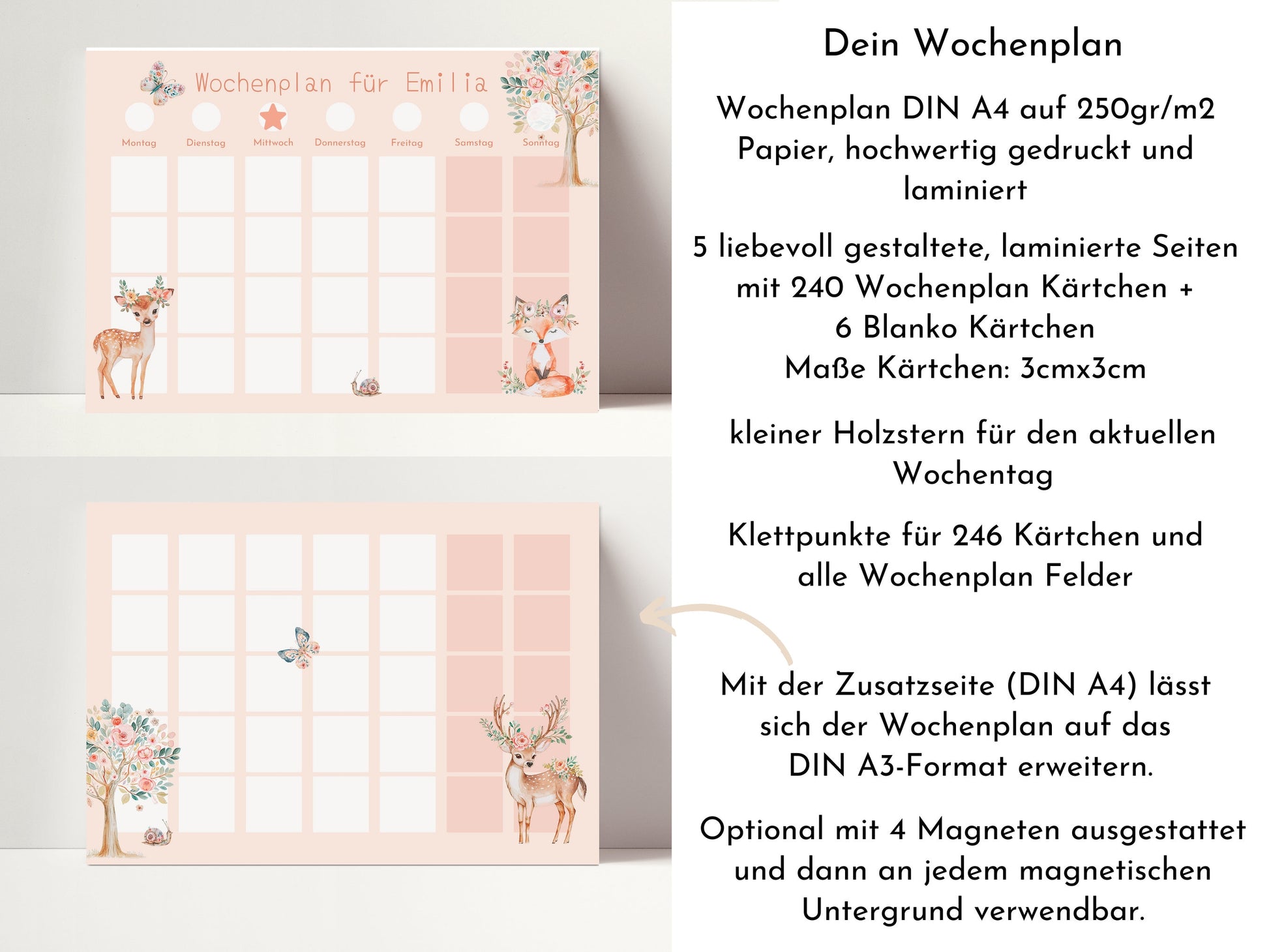 Wochenplan "Fantasie" mit Name personalisiert, 246 Routine Karten, laminiert magnetisch Klett, Routineplan für Kinder und Jugendliche