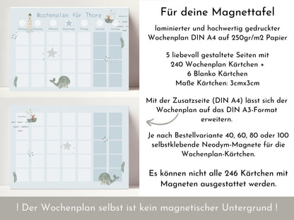 Magnetboard Wochenplan "Seaside" personalisiert für Kinder, 246 Routine Karten, Neodym-Magnete, Montessori Routineplan von Familie Nordstern