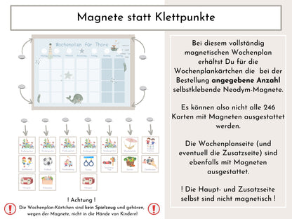 Magnetboard Wochenplan "Seaside" personalisiert für Kinder, 246 Routine Karten, Neodym-Magnete, Montessori Routineplan von Familie Nordstern