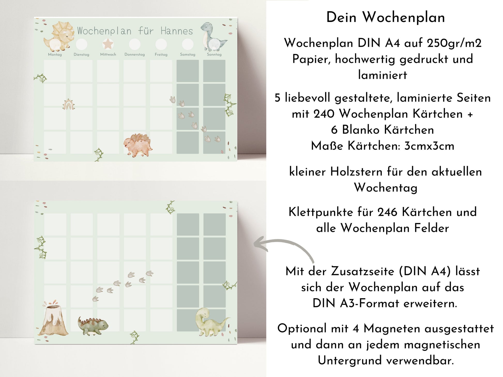 Wochenplan "Baby Dinos" mit Name personalisiert, 246 Routine Karten, laminiert magnetisch Klett, Routineplan für Kinder Familie Nordstern