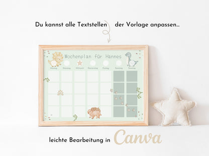 Wochenplan "Dinos" für Kinder, 288 Routine Karten, Canva-Vorlage und PDF Sofort-Download, Routineplan nach Montessori