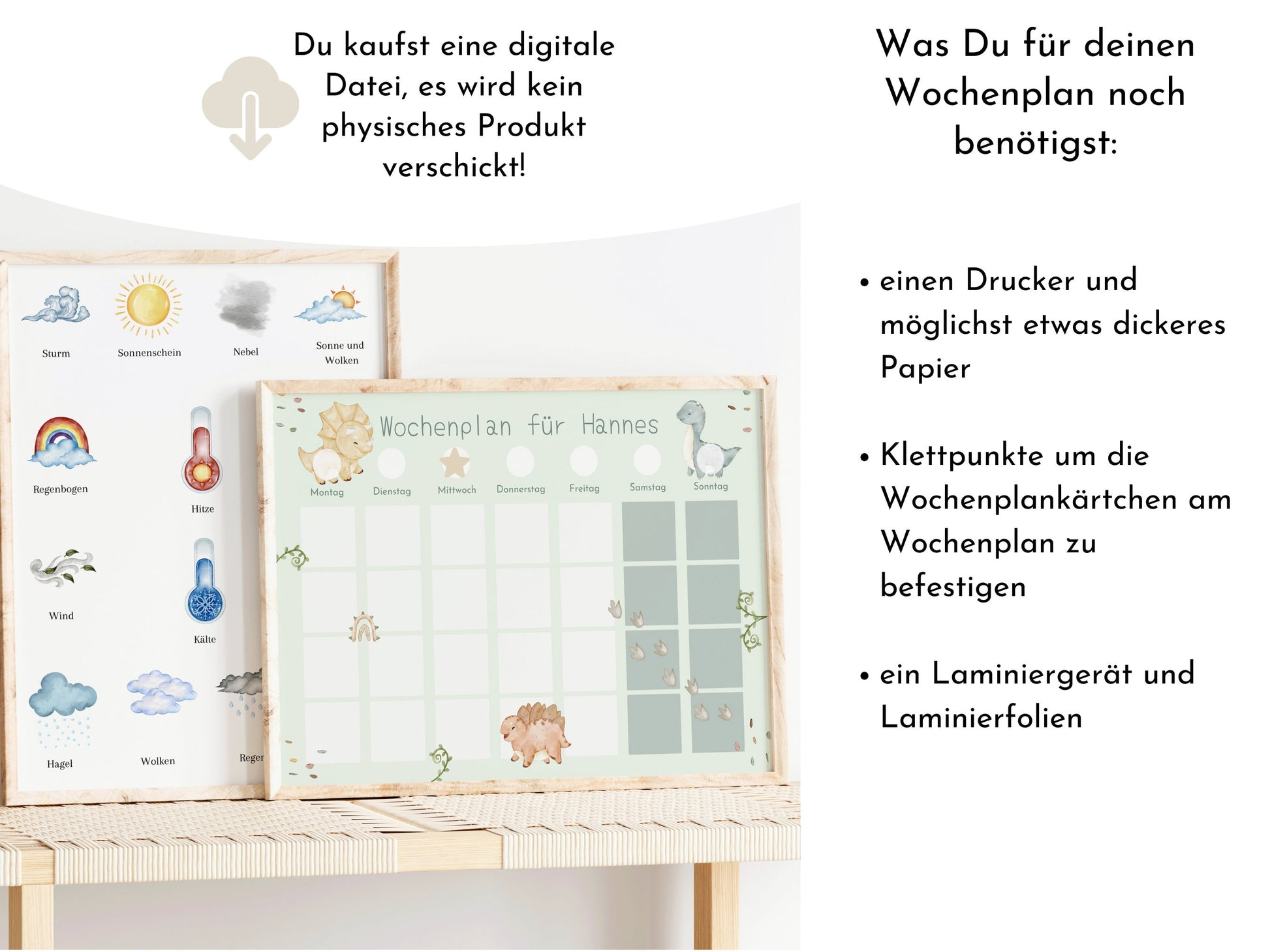 Wochenplan "Dinos" für Kinder, 288 Routine Karten, Canva-Vorlage und PDF Sofort-Download, Routineplan nach Montessori