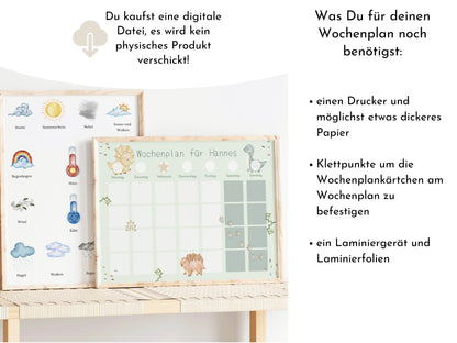 Wochenplan "Dinos" für Kinder, 288 Routine Karten, Canva-Vorlage und PDF Sofort-Download, Routineplan nach Montessori