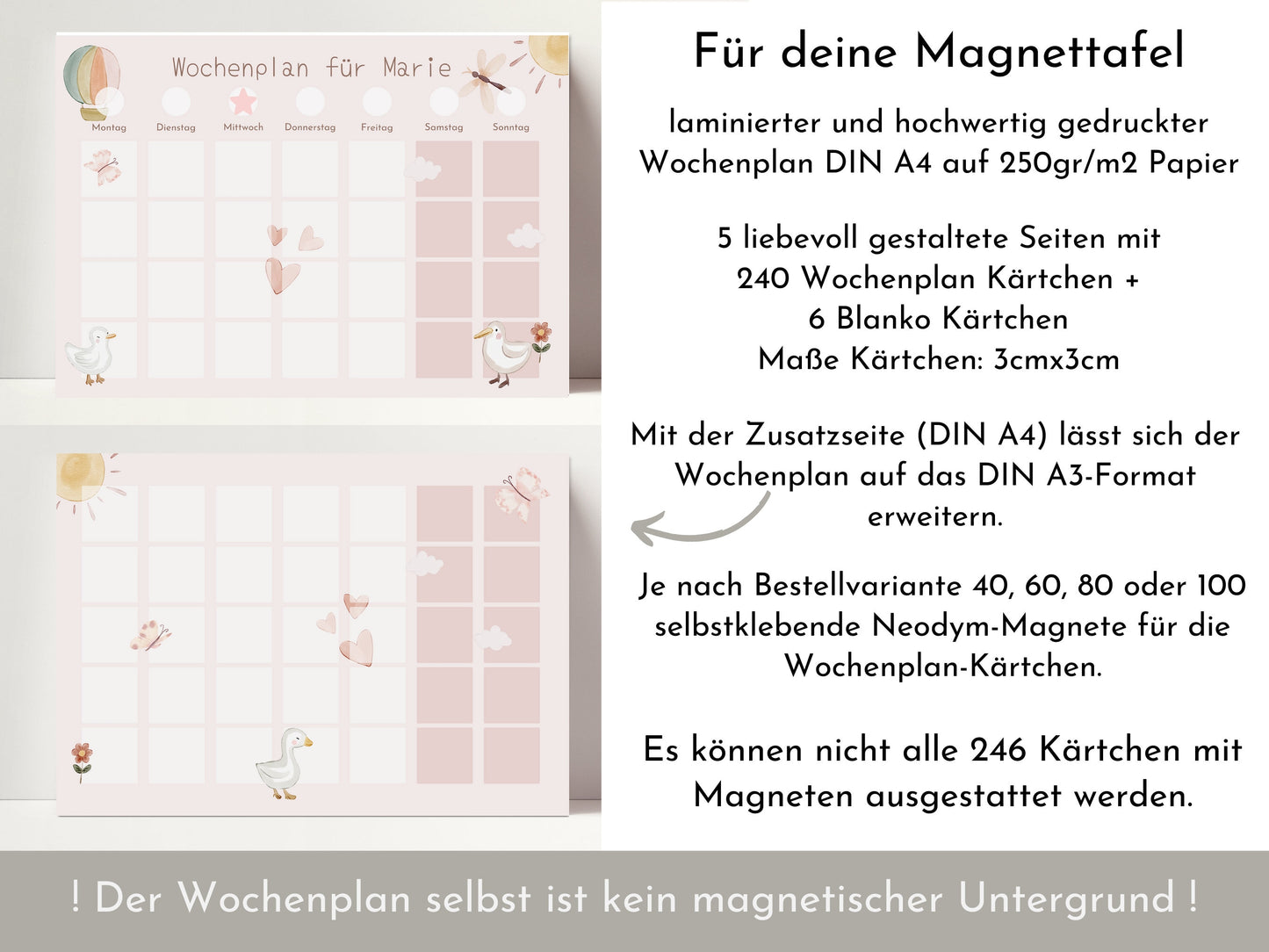 Magnetboard Wochenplan "Schmetterlinge" personalisiert für Kinder, 246 Routine Karten, Magnete, Montessori Routineplan von Familie Nordstern