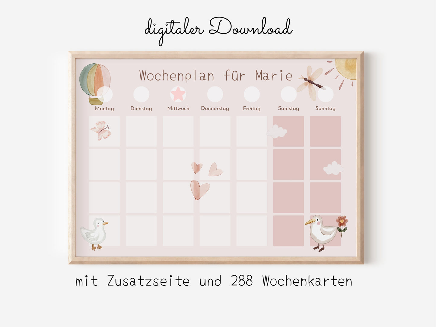 Wochenplan "Schmetterlinge" für Kinder, 288 Routine Karten, Canva-Vorlage und PDF Sofort-Download, Routineplan nach Montessori