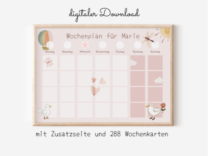 Wochenplan "Schmetterlinge" für Kinder, 288 Routine Karten, Canva-Vorlage und PDF Sofort-Download, Routineplan nach Montessori