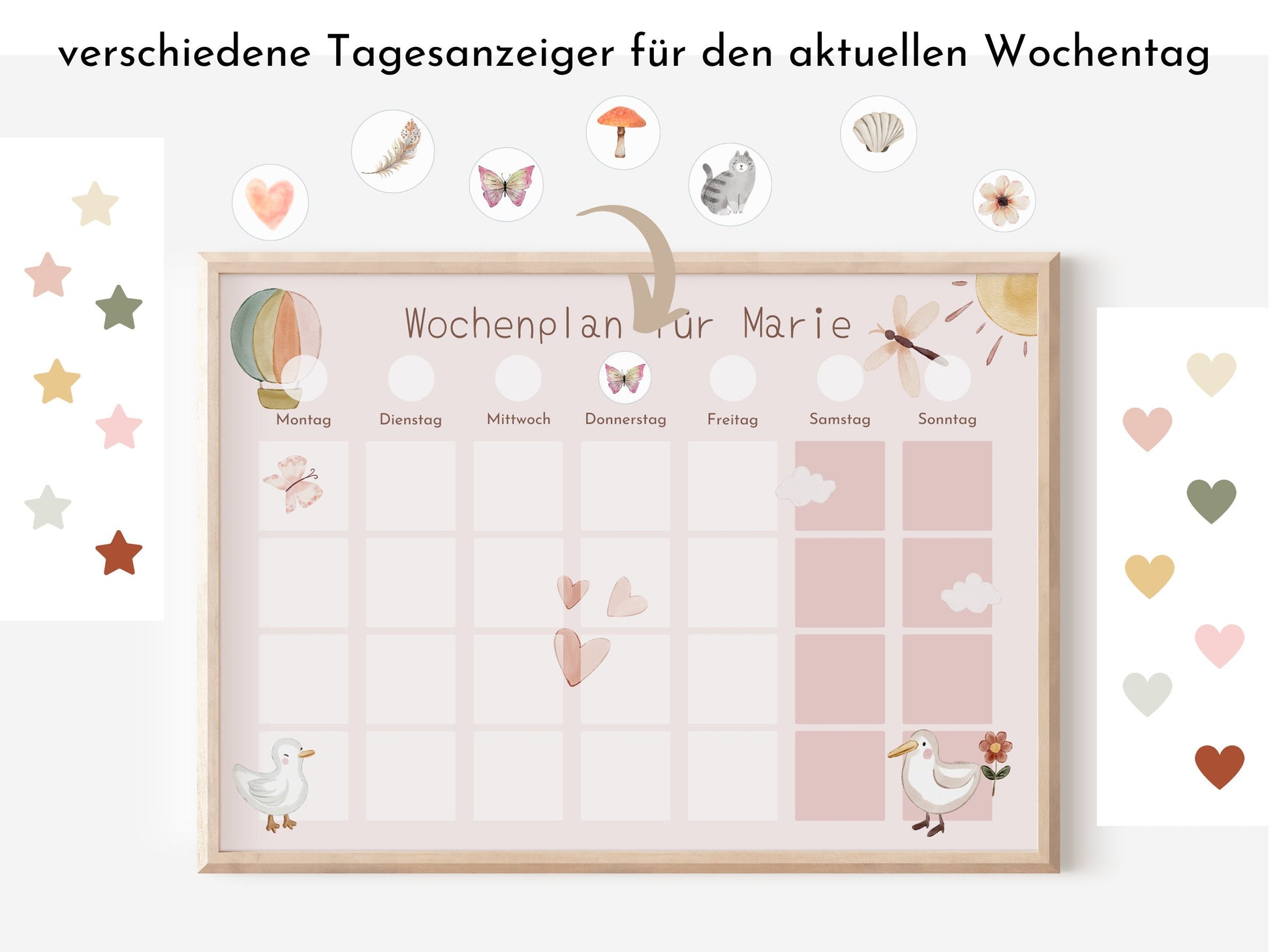 Wochenplan "Schmetterlinge" für Kinder, 288 Routine Karten, Canva-Vorlage und PDF Sofort-Download, Routineplan nach Montessori