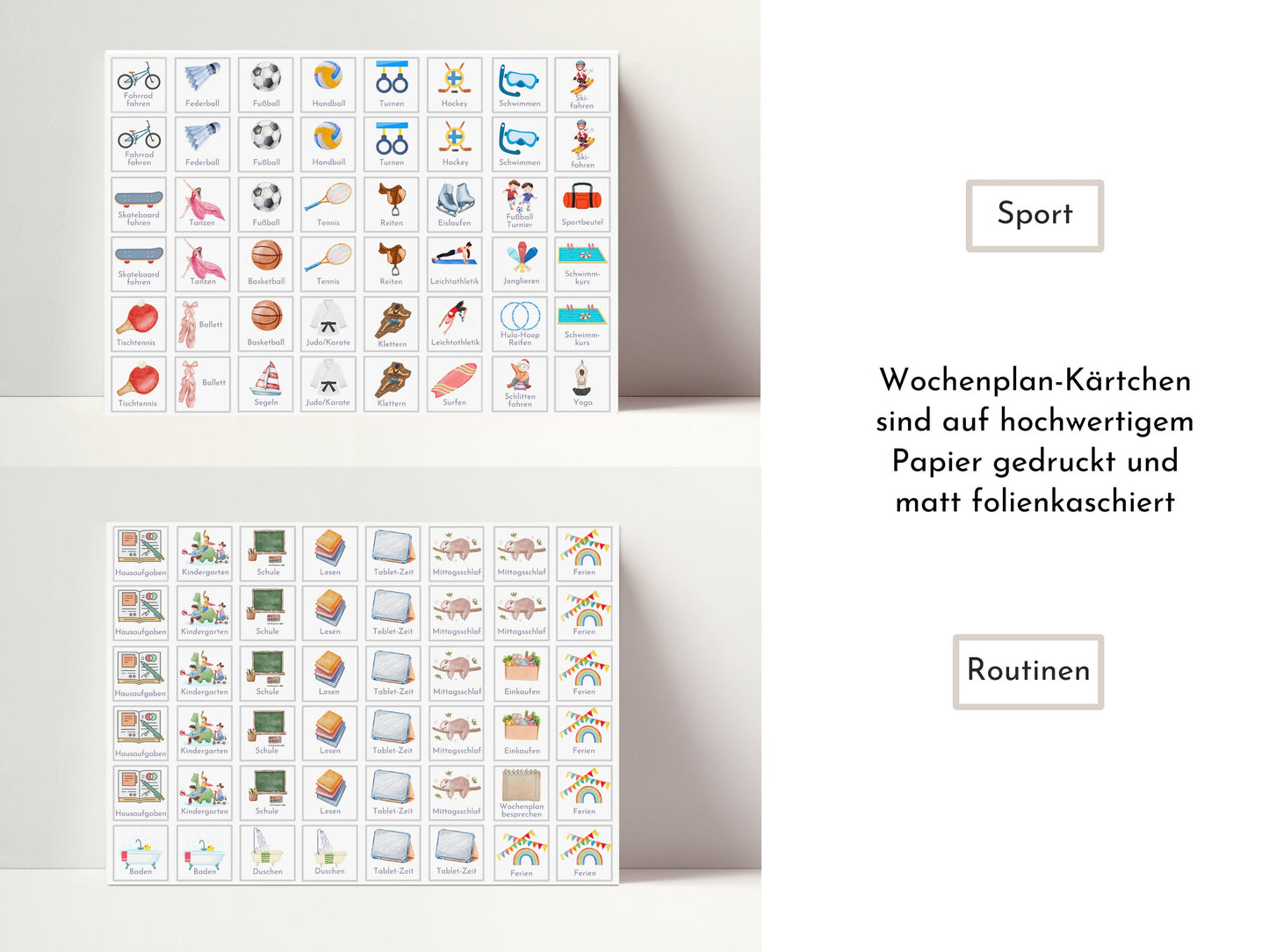 246 Wochenkärtchen, Aktivitätskarten, Wochenplan Kärtchen, Routine Karten nach Montessori, kompatibel mit Wochenplänen von Familie Nordstern