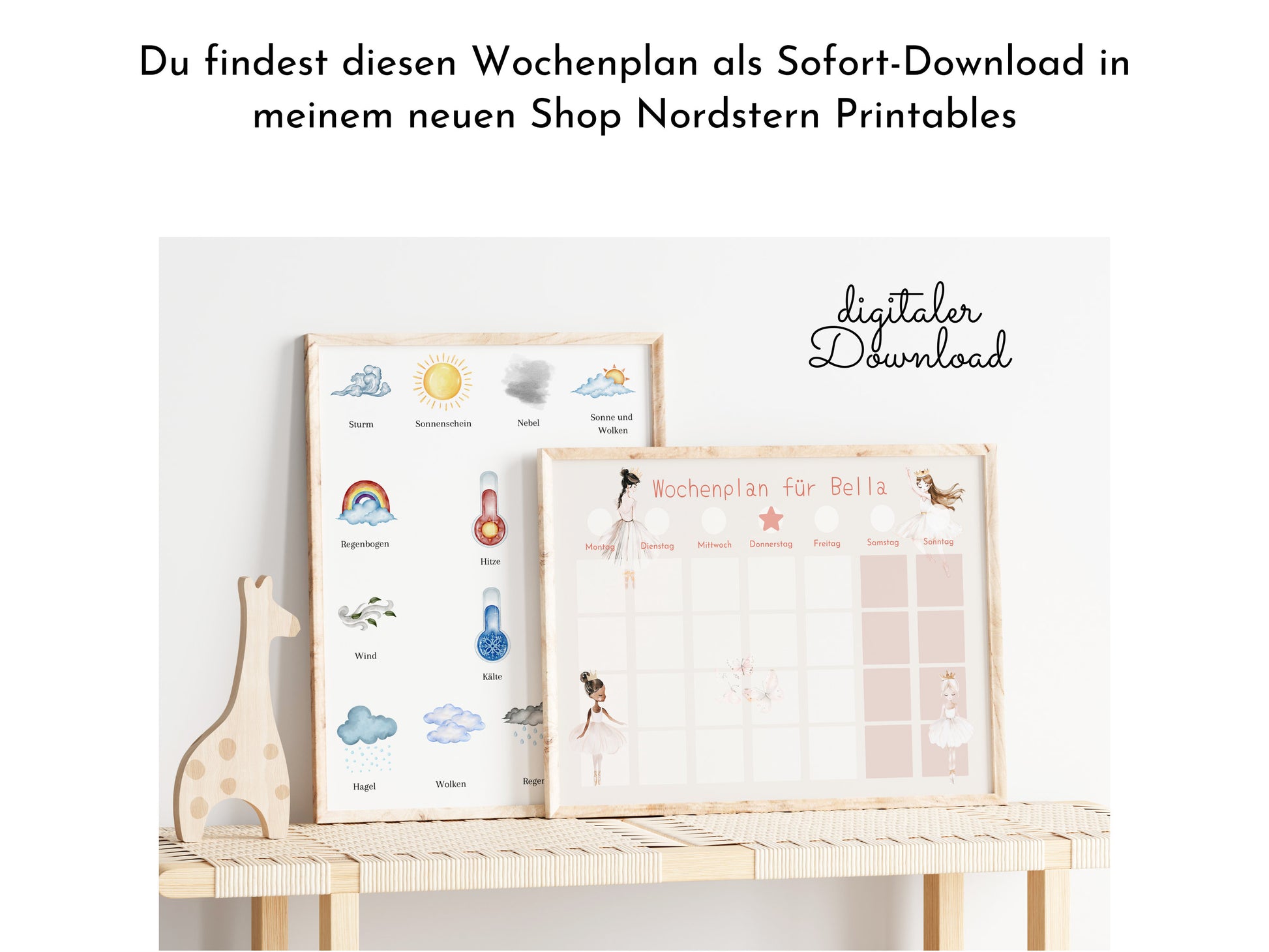 Wochenplan "Ballerina" personalisiert für Kinder, Routineplan mit 246 Routine Karten, Montessori Wochenroutine, Wochenüberblick für Mädchen