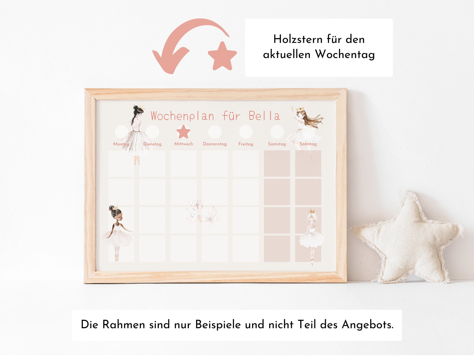 Magnetboard Wochenplan "Ballerina" personalisiert für Kinder und Teenager, 246 Routine Karten, Neodym-Magnete, Montessori Routineplan