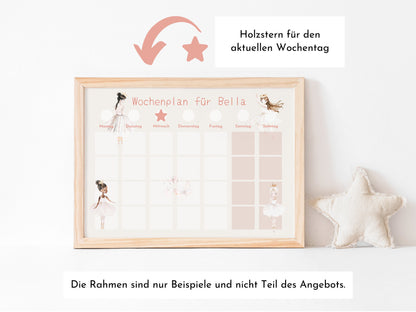 Magnetboard Wochenplan "Ballerina" personalisiert für Kinder und Teenager, 246 Routine Karten, Neodym-Magnete, Montessori Routineplan