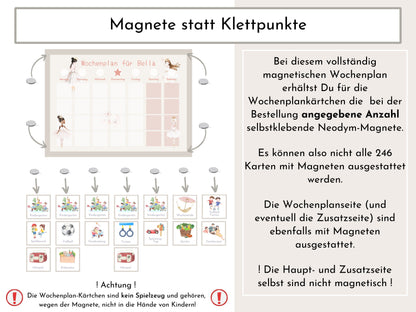 Magnetboard Wochenplan "Ballerina" personalisiert für Kinder und Teenager, 246 Routine Karten, Neodym-Magnete, Montessori Routineplan