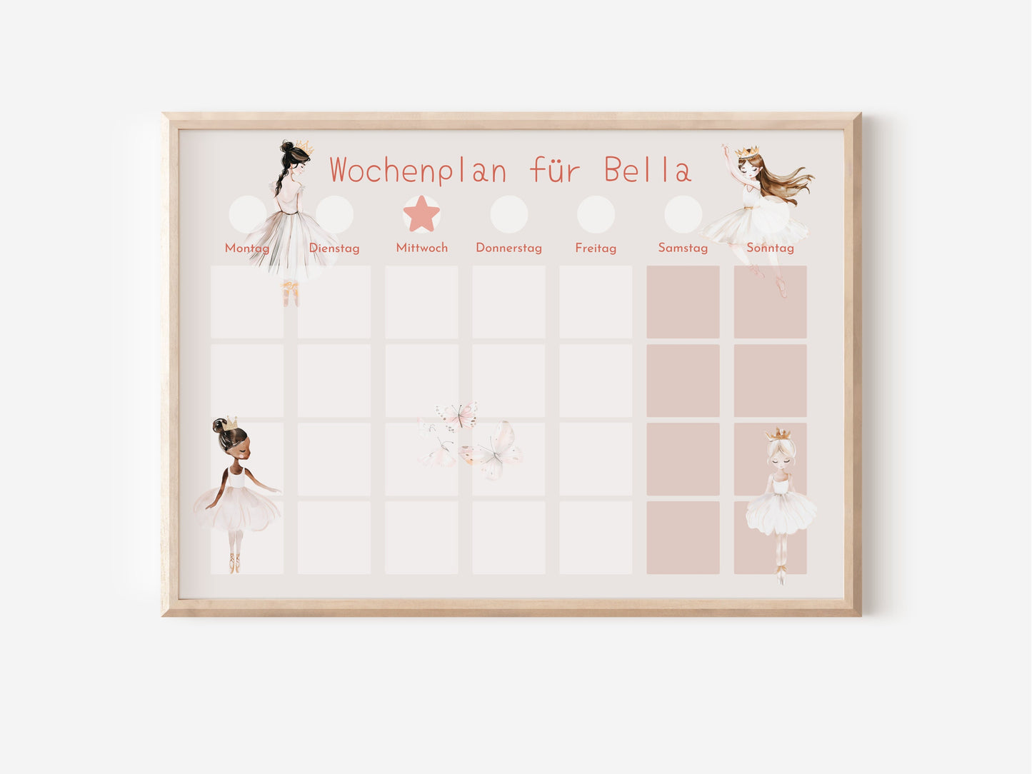 Magnetboard Wochenplan "Ballerina" personalisiert für Kinder und Teenager, 246 Routine Karten, Neodym-Magnete, Montessori Routineplan