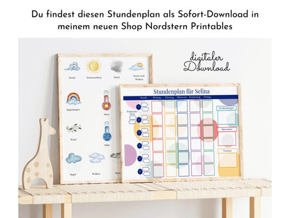 Stundenplan mit 70 Schulfach Kärtchen, personalisiert für die Grundschule, laminiert magnetisch, Geschenk Einschulung "Bunte Kreise"