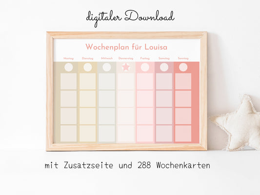 Wochenplan "Erdbeer und Haselnuss" für Kinder, 288 Routine Karten, Canva-Vorlage und PDF Sofort-Download, Routineplan nach Montessori