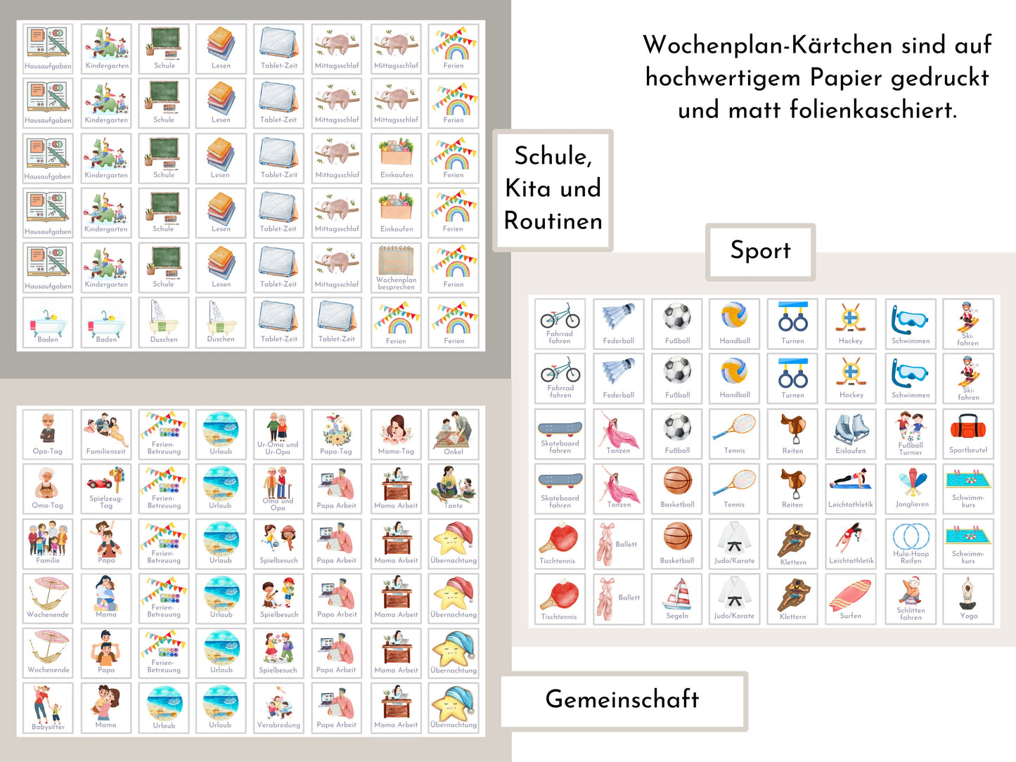 Wochenplan "Fantasie" mit Name personalisiert, 246 Routine Karten, laminiert magnetisch Klett, Routineplan für Kinder und Jugendliche