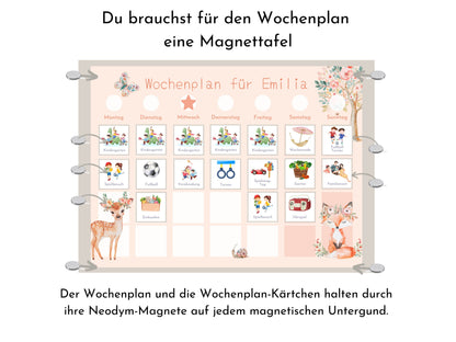 Magnetboard Wochenplan "Fantasie" personalisiert für Kinder und Teenager, 246 Routine Karten, Neodym-Magnete, Montessori Routineplan