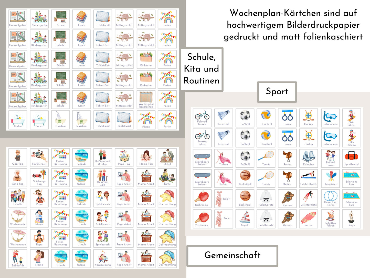 Magnetboard Wochenplan "Fantasie" personalisiert für Kinder und Teenager, 246 Routine Karten, Neodym-Magnete, Montessori Routineplan