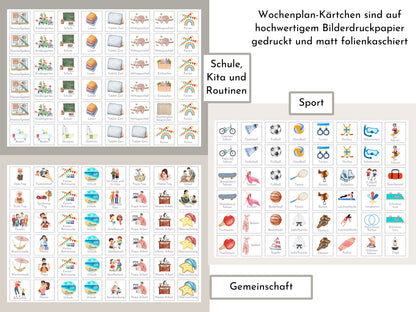 Magnetboard Wochenplan "Fantasie" personalisiert für Kinder und Teenager, 246 Routine Karten, Neodym-Magnete, Montessori Routineplan