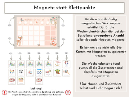 Magnetboard Wochenplan "Fantasie" personalisiert für Kinder und Teenager, 246 Routine Karten, Neodym-Magnete, Montessori Routineplan