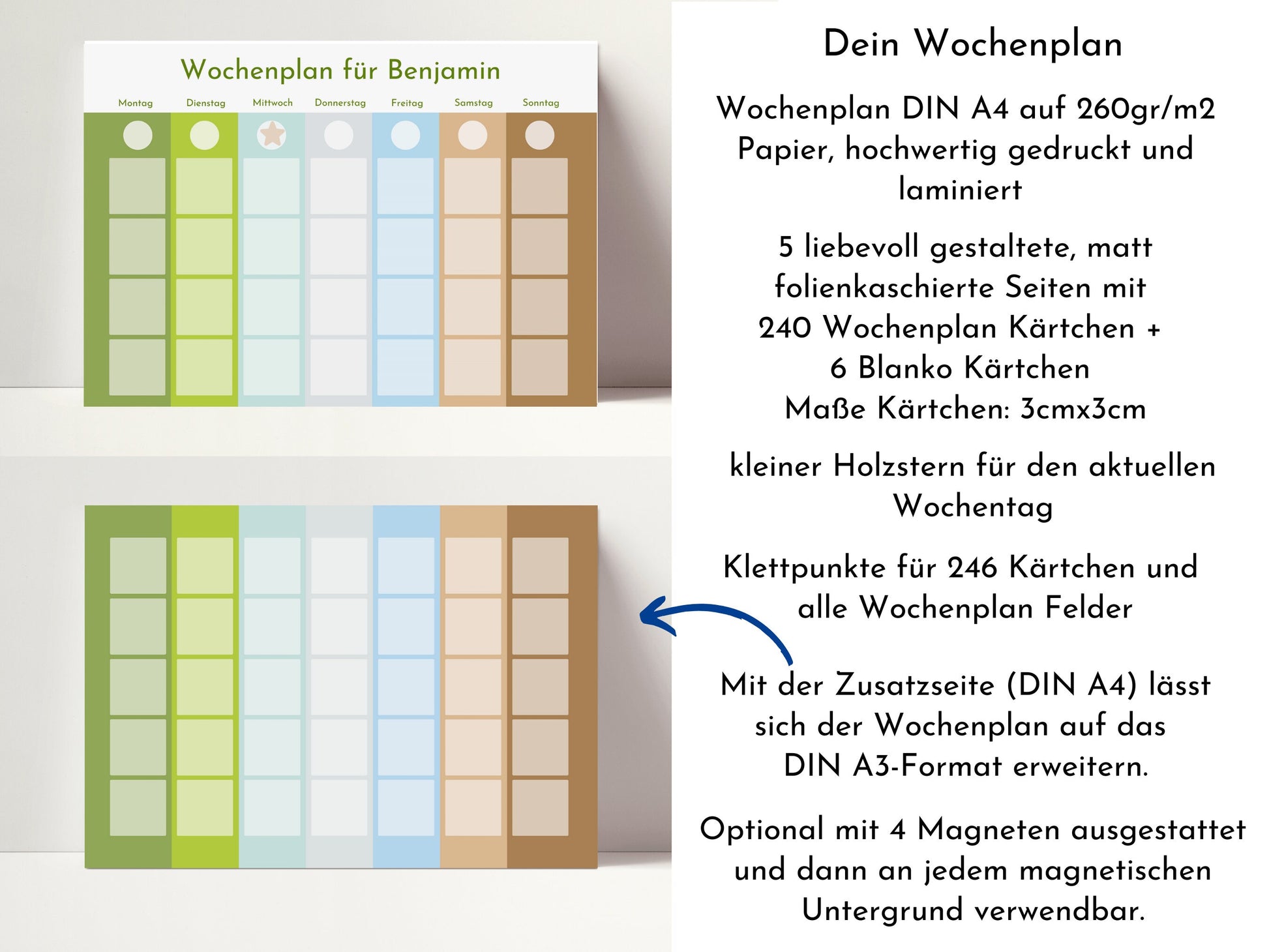 Montessori Wochenplan "Landscape" mit Name personalisiert, 246 Routine Karten, magnetisch, Klett, Routineplan für Kinder und Jugendliche