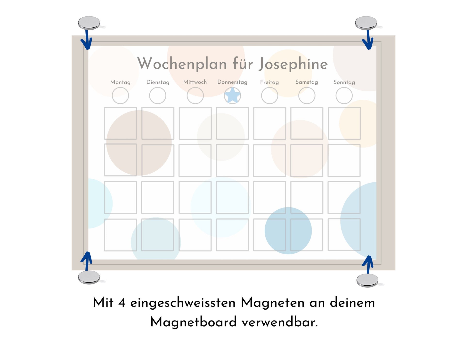 Wochenplaner personalisiert, Kinder und Teenager, 246 Wochenplan Karten, laminiert magnetisch, Geburtstag Geschenk Kreise "Wasser und Sand"