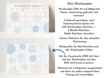 Wochenplaner personalisiert, Kinder und Teenager, 246 Wochenplan Karten, laminiert magnetisch, Geburtstag Geschenk Kreise "Wasser und Sand"