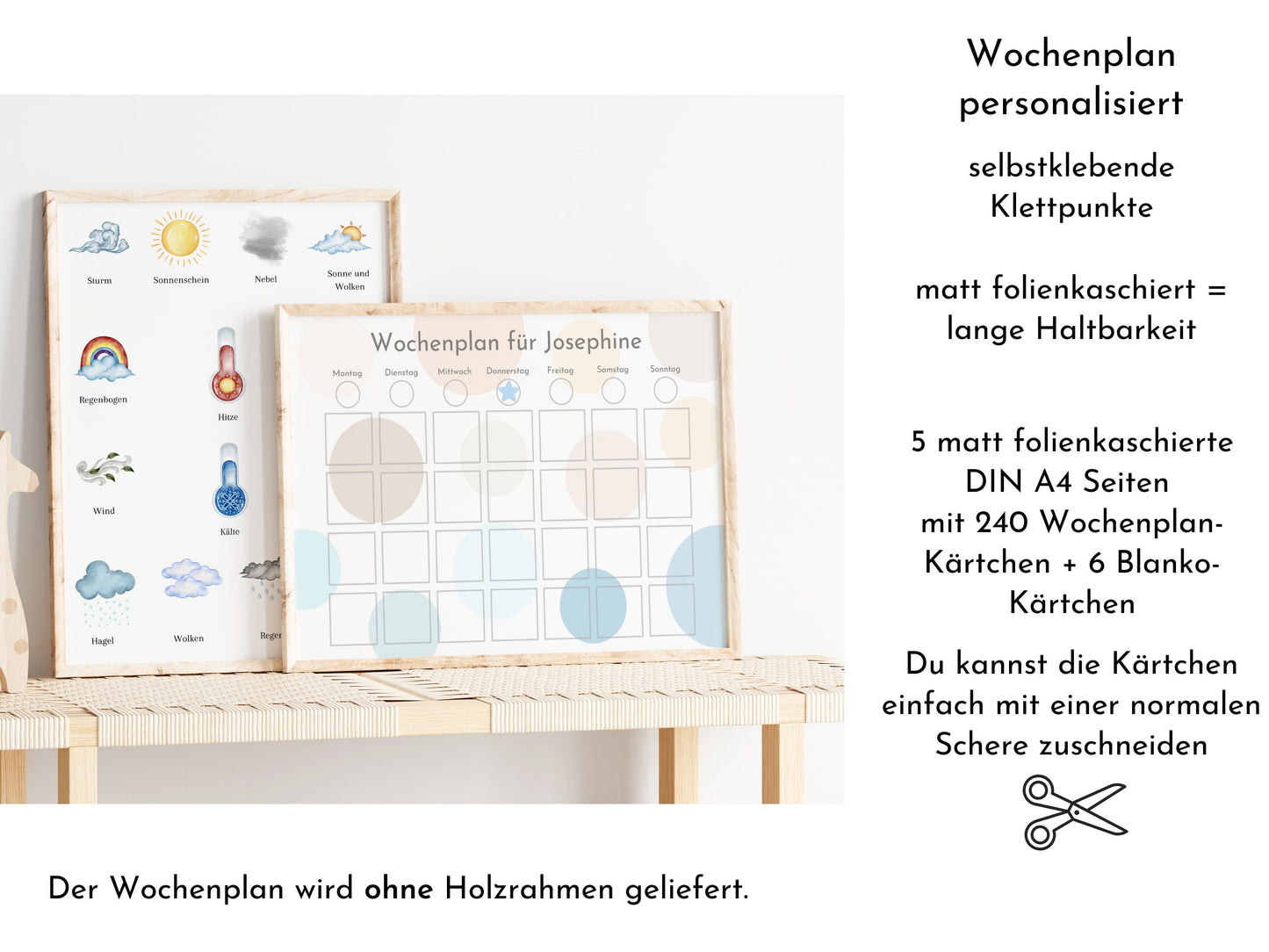 Wochenplaner personalisiert, Kinder und Teenager, 246 Wochenplan Karten, laminiert magnetisch, Geburtstag Geschenk Kreise "Wasser und Sand"