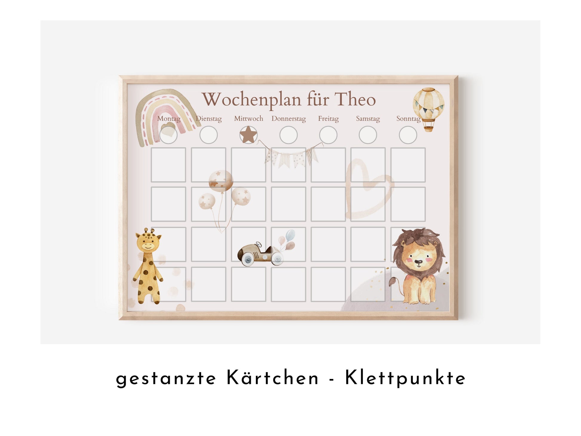 Personalisierter Wochenplaner "Boho" mit 246 Routine Karten für Kinder, laminiert, magnetisch, Montessori Routineplan von Familie Nordstern