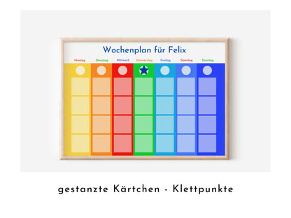 Wochenplan "Montessori" mit Name personalisiert, 246 Routine Karten, laminiert magnetisch Klett, Routineplan für Kinder und Jugendliche