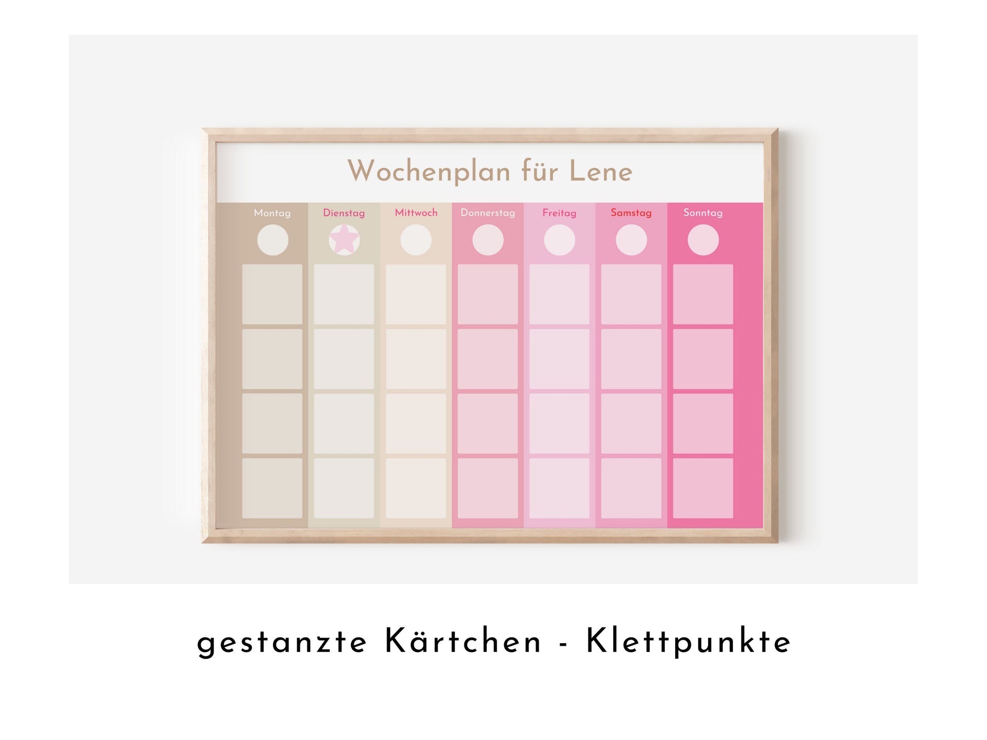 Wochenplan "Rosa Beige" mit 246 Routine Wochenkarten, personalisiert, Klett, laminiert, magnetisch, Routineplan für Kinder Kita und Schule