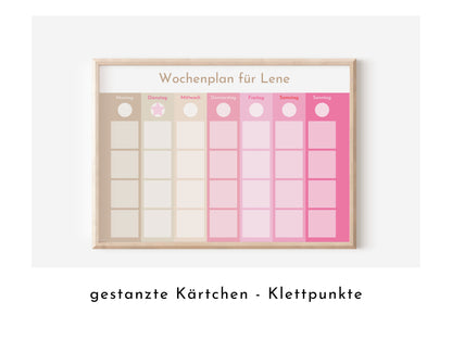 Wochenplan "Rosa Beige" mit 246 Routine Wochenkarten, personalisiert, Klett, laminiert, magnetisch, Routineplan für Kinder Kita und Schule