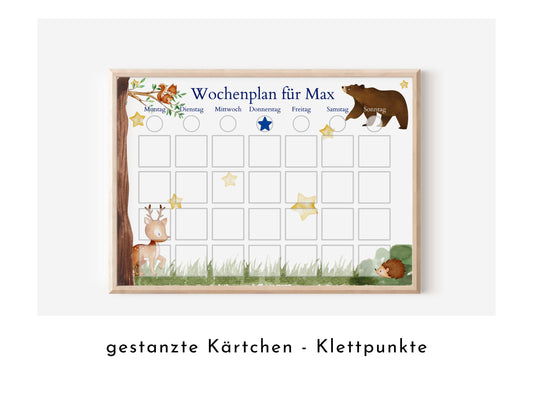 Personalisierter Wochenplan "Bär und Reh" für Kinder, 246 Routine Karten, laminiert, magnetisch, Montessori Kalender von Familie Nordstern