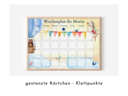 Personalisierter Wochenplan "Heissluftballon" personalisiert für Kinder mit 246 Routine Karten, Montessori Routineplan von Familie Nordstern