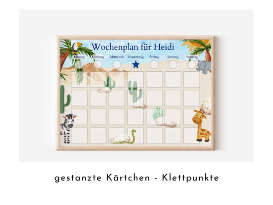 Personalisierter Wochenplan "Safari" für Kinder mit 246 Routine Karten, laminiert, magnetisch, Montessori Routineplan von Familie Nordstern