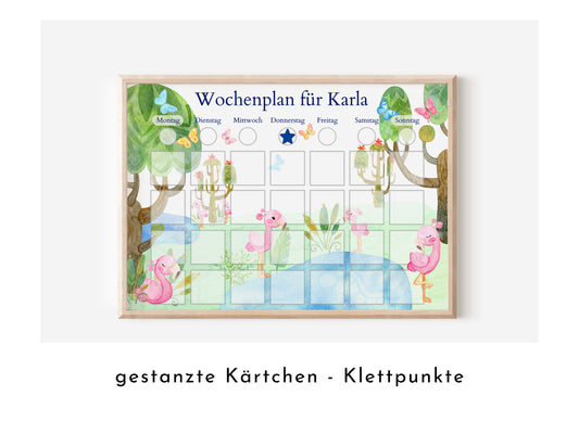 Personalisierter Wochenplan "Flamingo" mit 246 Routine Karten, laminiert, optional magnetisch, Montessori Routineplan von Familie Nordstern