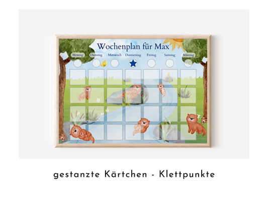 Personalisierter Wochenplan "Otter" mit 246 Routine Karten für Kinder, laminiert magnetisch, Routineplan mit Bildkarten